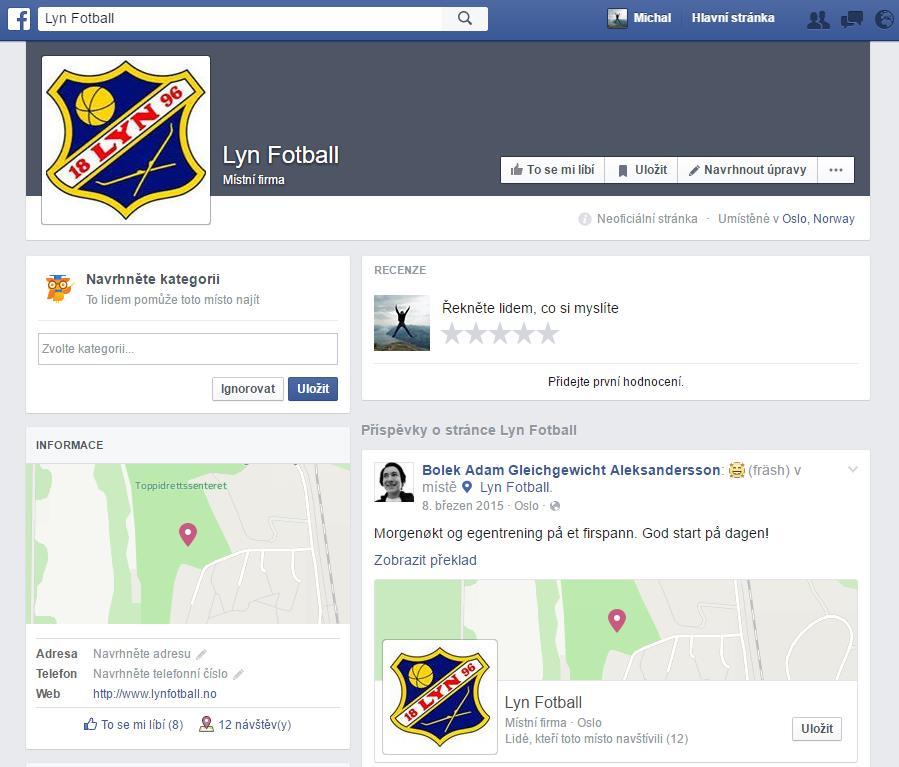 Příloha XVIII Facebookový profil LYN Fotball