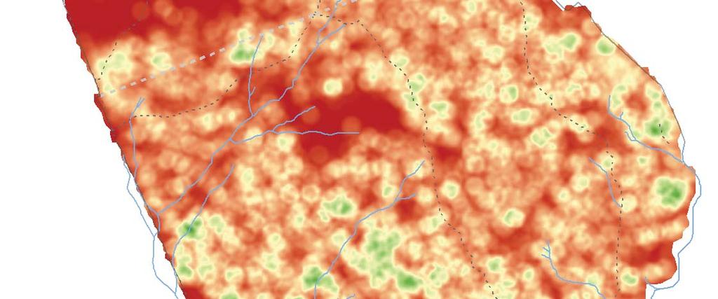 Mapa rozložení kruhové výčetní základny kmenů v Žofínském pralese v roce 008 Král K., Adam D., Hort L., Janík D., Šamonil P., Unar P., Vrška T.