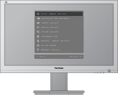 Úpravy zobrazení Pomocí tlačítek na předním ovládacím panelu zobrazte a upravte ovládací prvky OSD na obrazovce.