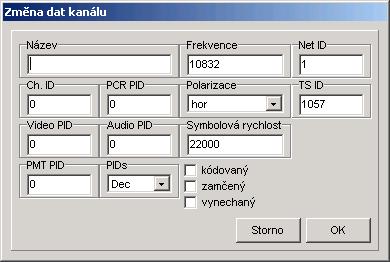 Nejprve zvolte prosím nový transpondér a klikněte pravým tlačítkem myši do nyní prázdného seznamu kanálů a zvolte funkci "nový" z menu kanálů, které se zobrazí.