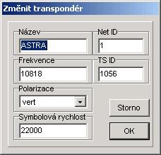 Možnost volby jednotlivých funkcí získáte, kliknete-li pravým tlačítkem myši na seznam transpondérů. Zobrazí se tak místní menu seznamu transpondérů.