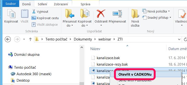 Pokud asociaci s CADKONem nenastavíte, můžete asociaci dodatečně nastavit po spuštění CADKONu Stavební konstrukce v roletovém menu CADKON > Nastavení CADKONu > Nastavení CADKONu > karta Různé >