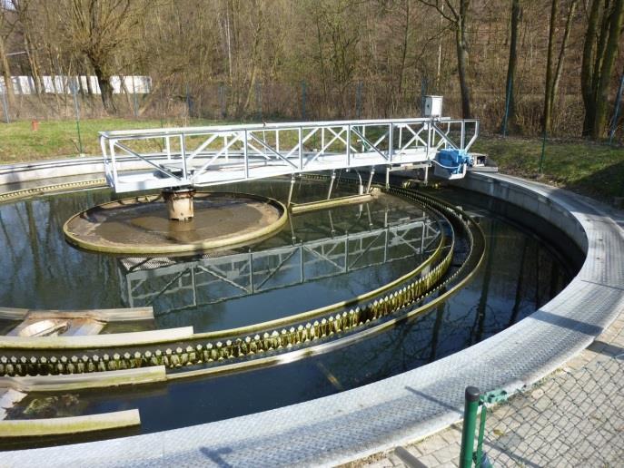 Dosazovací nádrže separace biomasy (AK) od vyčištěné odpadní vody Dělení podle způsobu protékání aktivační směsi: Kruhové s horizontálním průtokem (radiální) Pravoúhlé s horizontálním průtokem Nádrže