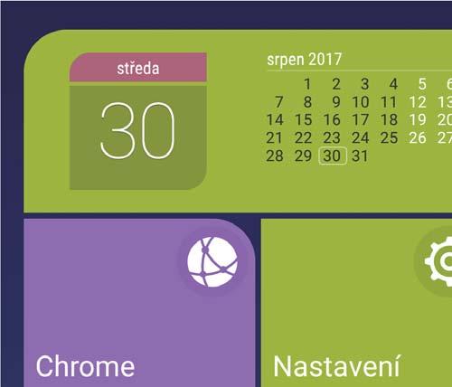 Domovská obrazovka Stisknutím a držením ikony vstupte do režimu úprav Otevřít aplikaci Ukončit jednoduchý režim Přidat kontakt/aplikaci Zobrazit/Otevřít další aplikace Správa domovské obrazovky