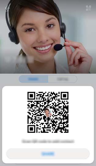 Hovory a kontakty Sdílení QR kódu Sdílejte QR kód se svými přáteli, aby si vás mohli rychle přidat do svých kontaktů. Na obrazovce s podrobnostmi o kontaktu klepněte na QR kód v horní části obrazovky.