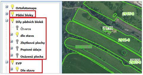 Obrázek 1 Čísla PB, DPB, EVP a jejich prezentace v mapě Ad 2. Evidence ekologicky významných prvků Evidence ekologicky významných prvků (dále jen EVP) nahradila s účinností od 1.1.2015 dřívější evidenci krajinných prvků.