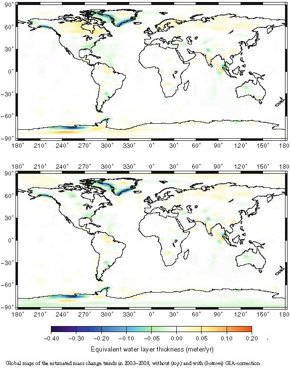 Mise GRACE: detekce ubývání ledu v polárních oblastech Změny hmotnosti ledu v polárních oblastech hrají zásadní roli pro klimatu a zvyšování hladiny oceánů. Pozorování přímo na místě jsou obtížná.