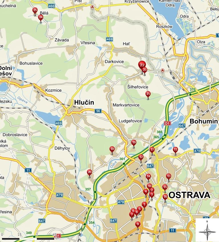 4. POPIS JEDNOTLIVÝCH PAMÁTEK Pro tuto práci byly vybrány ty nejdůležitější památky v Ostravě (Obr.