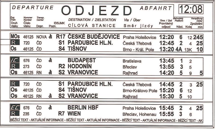 7.10 Informační panel obr. 7.9.2 Informační panel Informační panel DEPARTURE HRT ABFA- ODJEZD 12:0 Odjezd / Departure/.