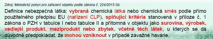 Nebezpečná látka nebezpečnou látkou podle zákona PZH je vybraná nebezpečná chemická látka nebo chemická směs podle