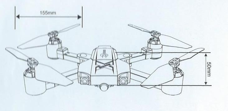 Lengh- délka v mm Width- šířka v mm Height- výška v mm Tail rotor diameter- rozpětí včetně motorů Ovládání pomocí chytrého