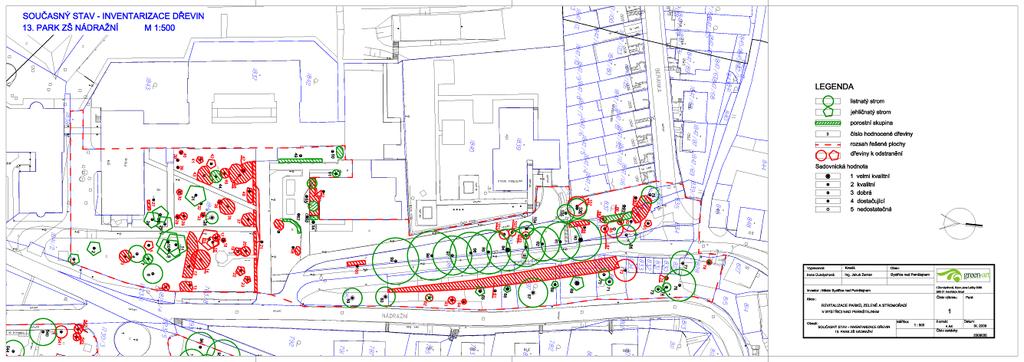 2. SOUČASNÝ STAV Současný stav parkové zeleně vystihuje zpracovaná mapa - výkres 1 SOUČASNÝ STAV, INVENTARIZACE DŘEVIN společně s inventarizační tabulkou viz PŘÍLOHA 1.