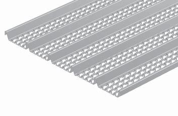 Příslušenství k bednění Doppelrippe Streckmetal se zpevňujícím žebrem z pozinkovaného ocelového plechu tloušťky 0,4 mm, příp. 0,575 mm.