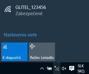 Pripojenie k bezdrôtovej WiFi sieti Glitel GP-7420W Na zadnej strane Glitel GP-7420W je na štítku uvedený prednastavený názov bezdrôtovej WiFi siete (WiFi SSID) začínajúci slovom GLITEL_ a šiestimi