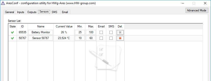 Digital Inputs SMS Záložka umožňuje nastavit základní vlastnosti vstupů: Clear All Counters nastaví všechny čítače na hodnotu nula.