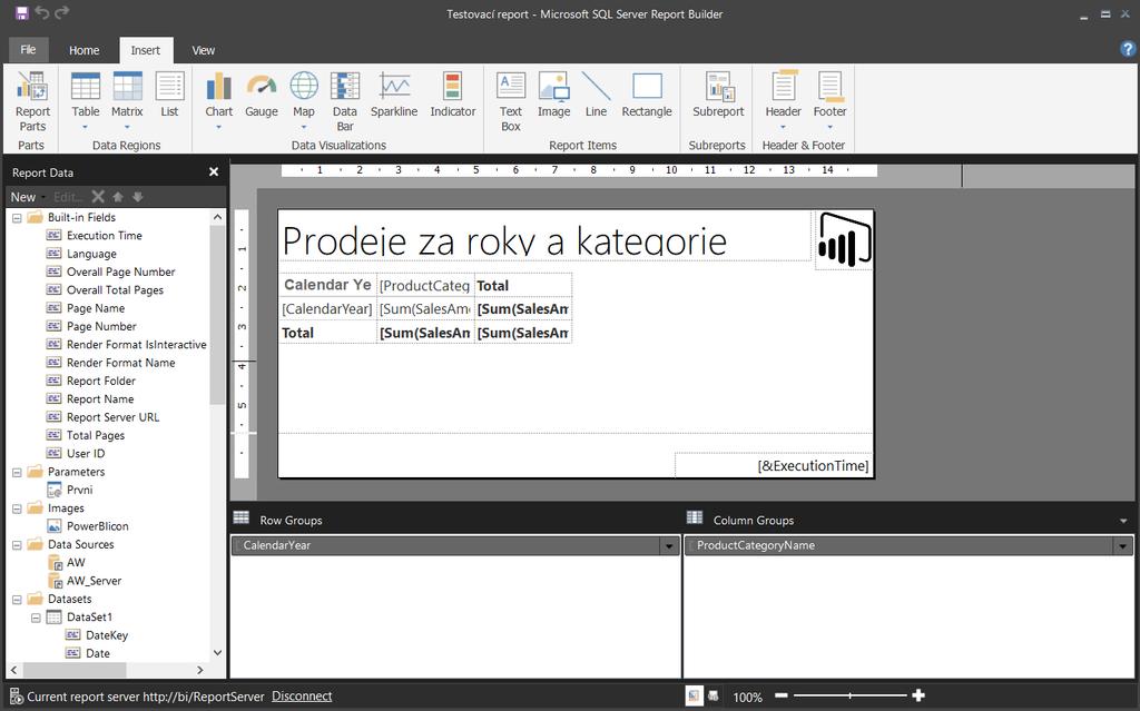 Report Builder Při tvorbě