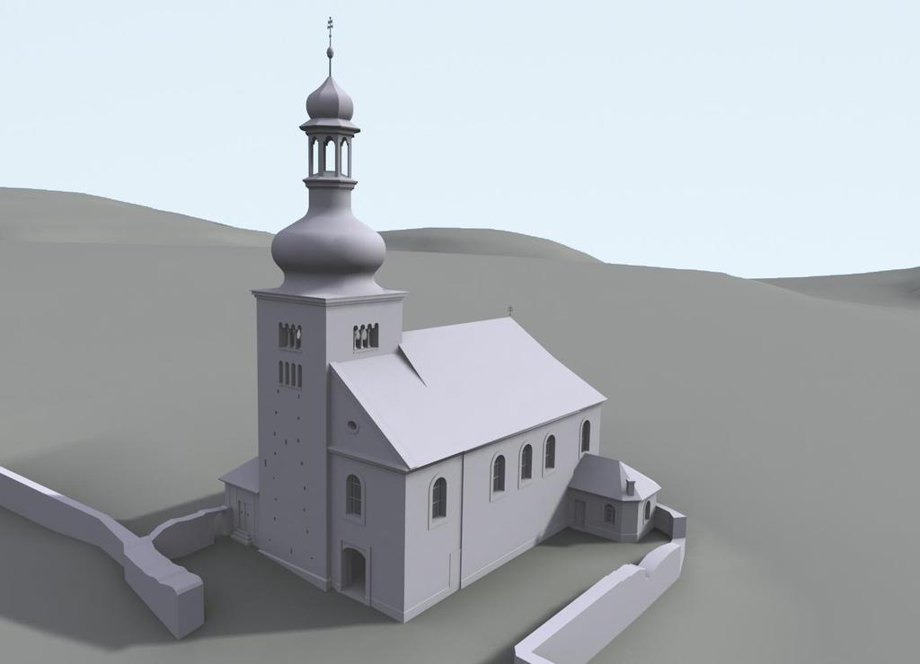 Obr. XX: Svojšín (okr. Tachov), kostel sv. Petra a Pavla. Podoba kostela po dokončení druhé etapy výstavby zvonové části věţe.