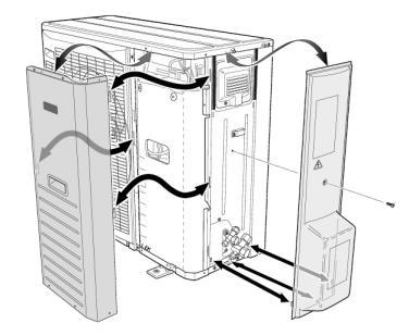 Rozměry a materiály potrubí Výměna potrubí Připojení Materiál Plynové Kapalinové potrubí potrubí Ø15,88 mm Ø9,52 mm (5/8 ) (3/8 ) Připojení Připojení (3/8") (5/8") Kvalita mědi SS-EN 12735-1 nebo