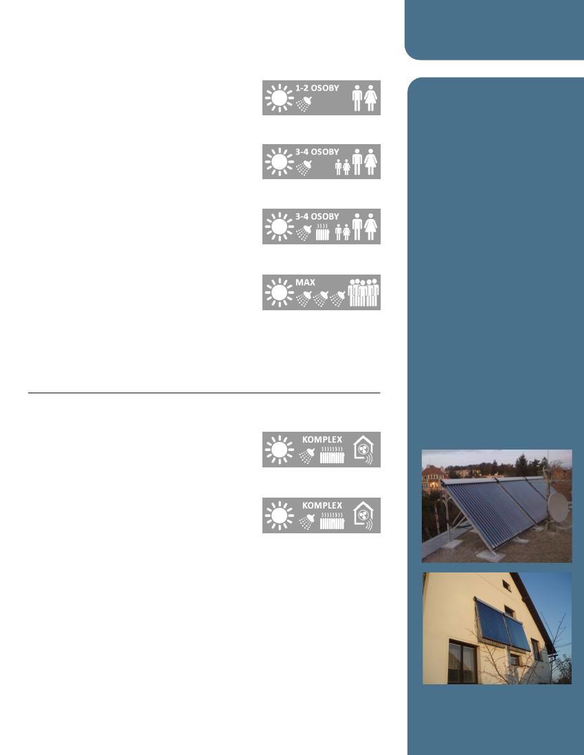 Solární systémy Solární systém SOL1 Solární ohřev užitkové vody pro 1-2 osoby 1x kolektor C01-25 + 200l zásobník TUV Solární systém SOL2 Solární ohřev užitkové vody pro 3-4 osoby 2x kolektor C01-20 +
