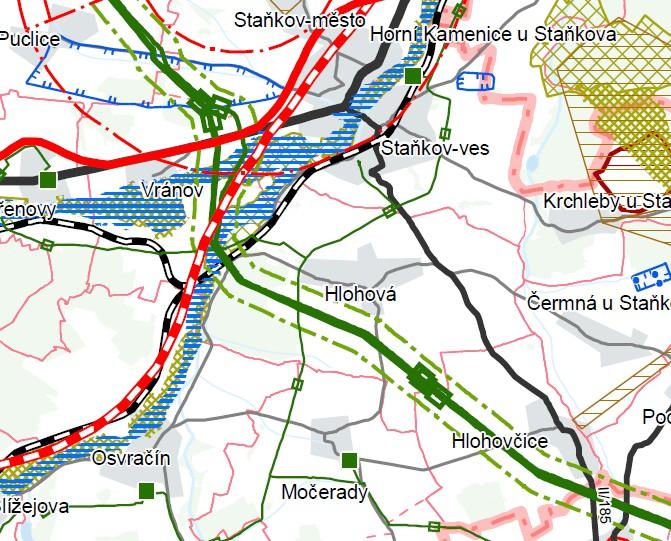 GRAFICKÉ ZNÁZORNĚNÍ STŘETŮ KORIDORŮ DOPRAVNÍ INFRASTRUKTURY VYMEZENÝCH V ZÚR: 3.