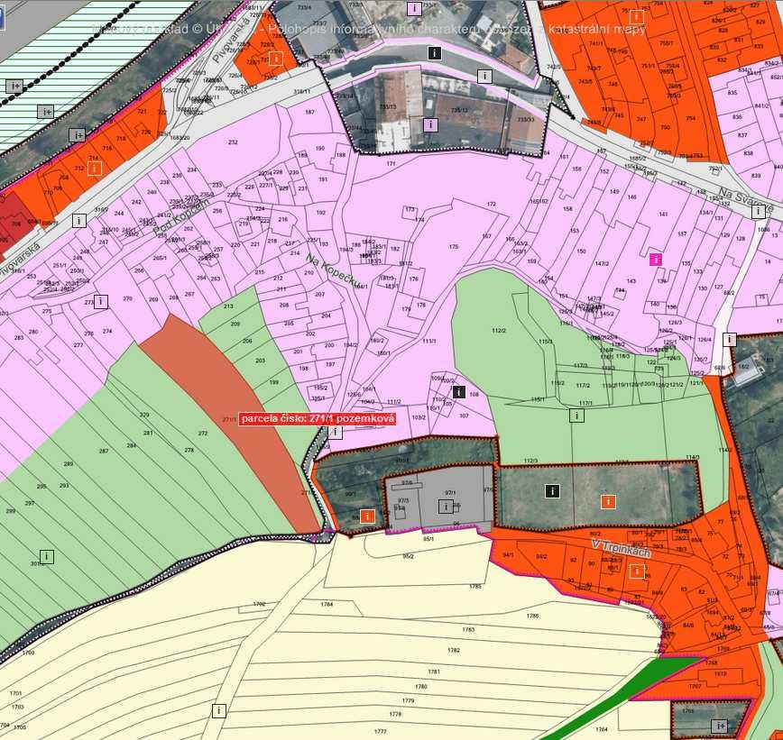 Obr.1: Vyznačení parc. č. 271/1 ve snímku územního plánu Z hlediska města záměr není za příliš vhodný z následujících důvodů: 1.