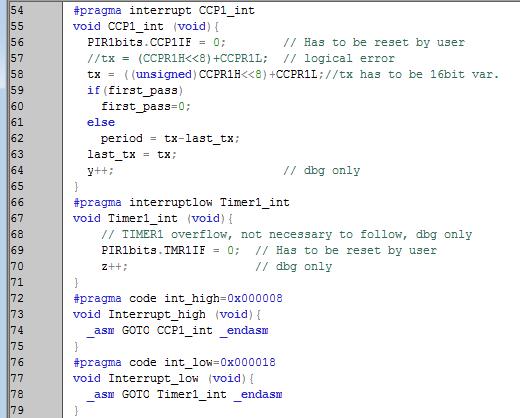 Example: Capture Unit period measurement Two 8 bit variables