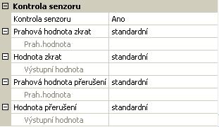 Kontrola senzoru pro analogové senzory Programování s TAPPS2 / Vstupy Aktivní kontrola senzoru (zadání: Ano ) provede automaticky v případě zkratu resp.