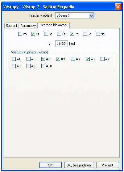 Programování s TAPPS2 / Výstupy Ochrana proti zablokování Cirkulační čerpadla, která delší dobu neběží (např. čerpadlo topného okruhu v létě), mají často problémy s rozběhem v důsledku vnitřní koroze.