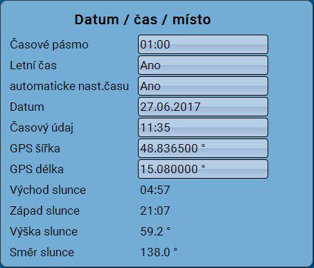 Datum / čas / místo C.M.I. Menu / Datum / Čas / Místo Ve stavovém řádku vpravo nahoře je zobrazeno datum a čas. V síti CAN jsou převzaty hodnoty pro Datum a Časový údaj od síťového uzlu 1.