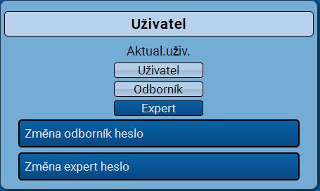 Po nahrání funkčních dat z roviny pro experta nebo odborníka skočí regulace zpět do úrovně uživatele a převezme naprogramovaná hesla.