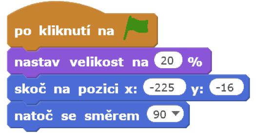 nastavení původní velikosti Brouka přesun brouka na výchozí pozici při spuštění hry a natočení do