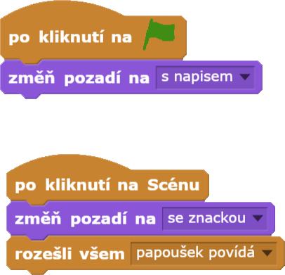 ŘEŠENÍ ÚLOHY: když se spustí celá hra, objeví se scéna s pozadím ostrova a nápisem když se klikne na samotnou scénu, měla by se odeslat zpráva, která