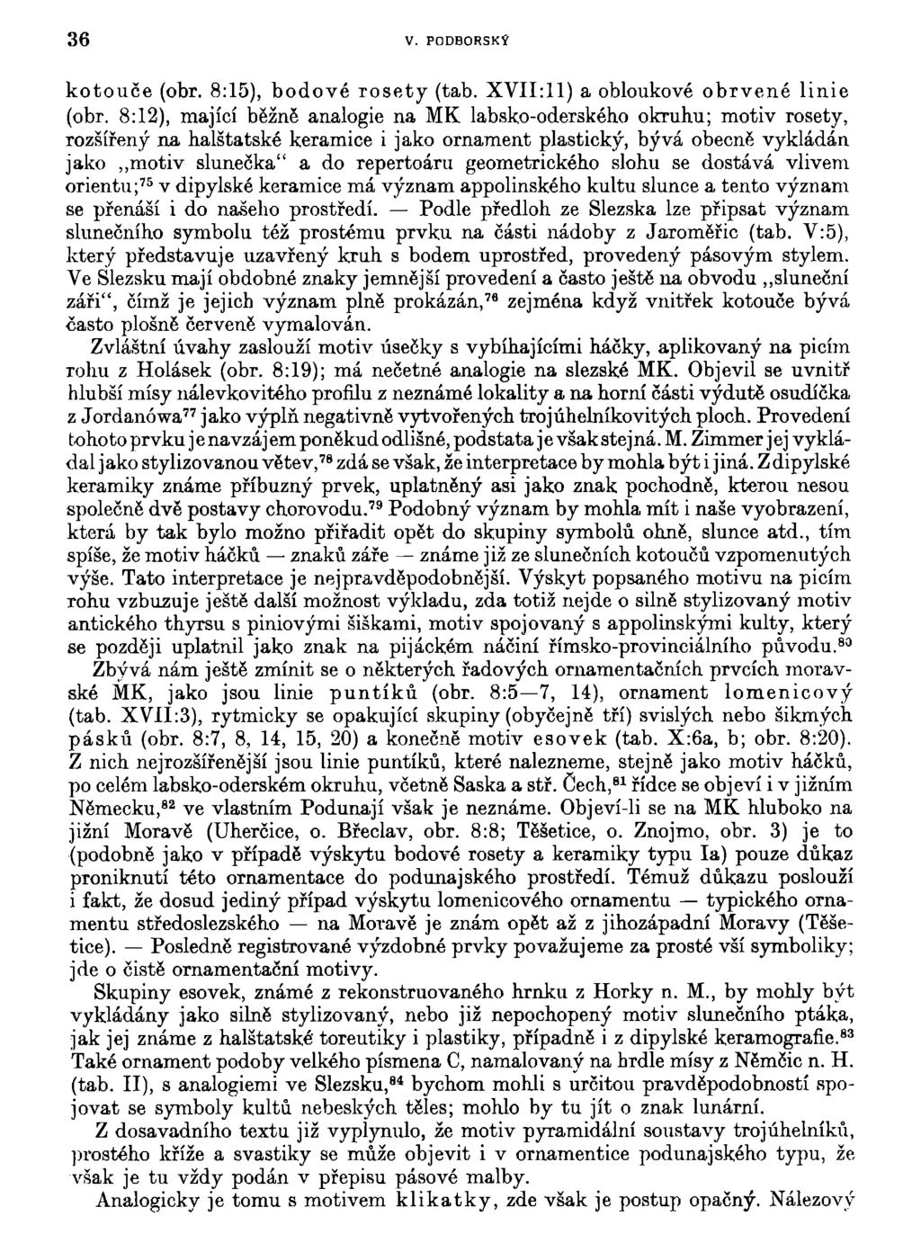 36 V. PODBORSKÝ kotouče (obr. 8:15), bodové rosety (tab. XVII:11) a obloukové obrvené linie (obr.