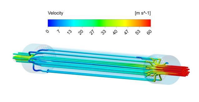 Tlaková ztráta jednotlivých geometrií 100 %=1270 Pa Žlutě jsem označil původní geometrii. Červeně, v kterých geometriích došlo k nárůstu tlakové ztráty a zeleně, kde došlo naopak k výraznému snížení.