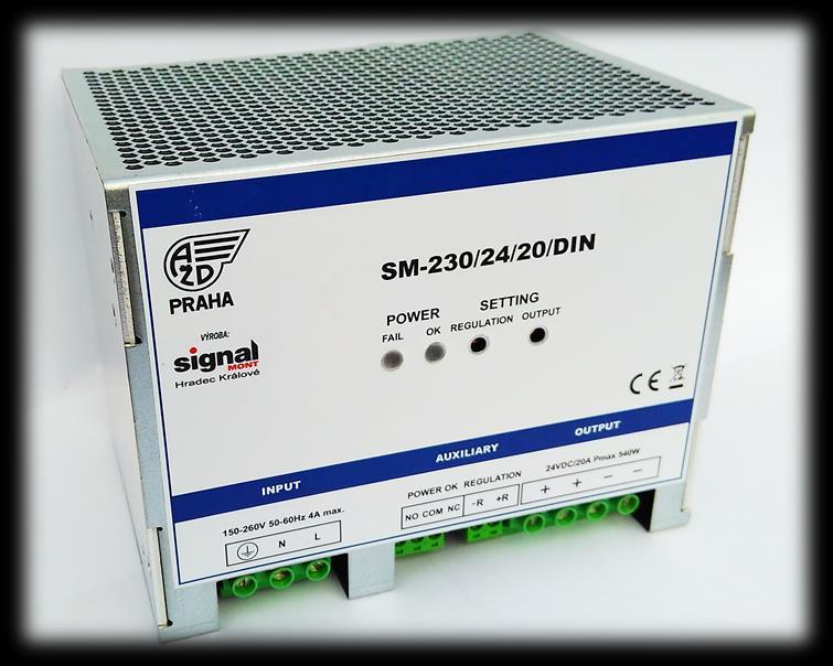 Spínací napájecí zdroj SM-230/96/5/DIN Je určen k napájení elektronických řídících a monitorovacích aplikací v průmyslové oblasti, v prostředí bez