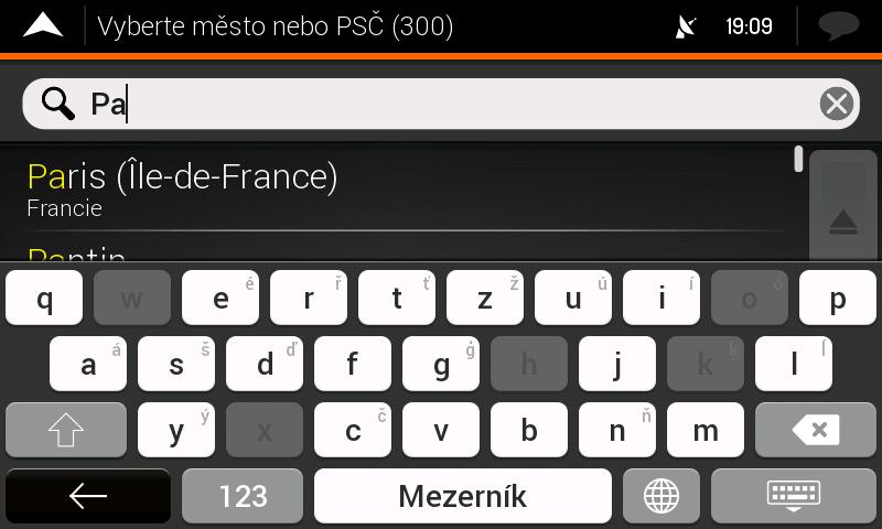 Po zadání několika znaků se zobrazí seznam zemí, které odpovídají zadanému řetězci. d. Klepnutím na tlačítko otevřete seznam výsledků, ze kterých zvolíte požadovanou zemi. 2.