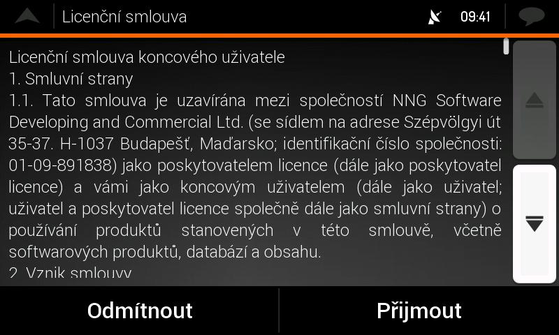 Vyberte jazyk a hlas pro hlasové navádění a klepněte na tlačítko. Později ho lze kdykoli změnit v nabídce Místní nastavení.