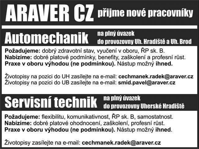 6 PERSONÁLNÍ INZERCE AKTUÁLNÍ NABÍDKA PRÁCE PRACOVNÍ PŘÍLEŽITOSTI Zámečnická firma v Boršicích hledá svářeče MAG a zámečníky do dílenské výroby. Požadavek: znalost čtení výkresů. Tel.
