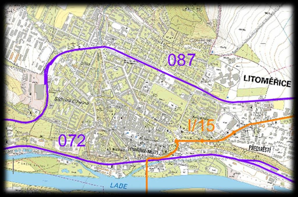 Obrá zek 5:Litoměřice - hlavní dopravní tahy (http://geoportal.cu zk.c z/geoprohlizec/ úprava Ptáček) 3.