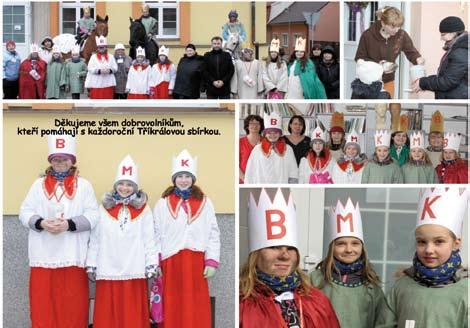 Na snímku jsou dobrovolníci a dárci, kteří se na Tříkrálové sbírce v roce 2013