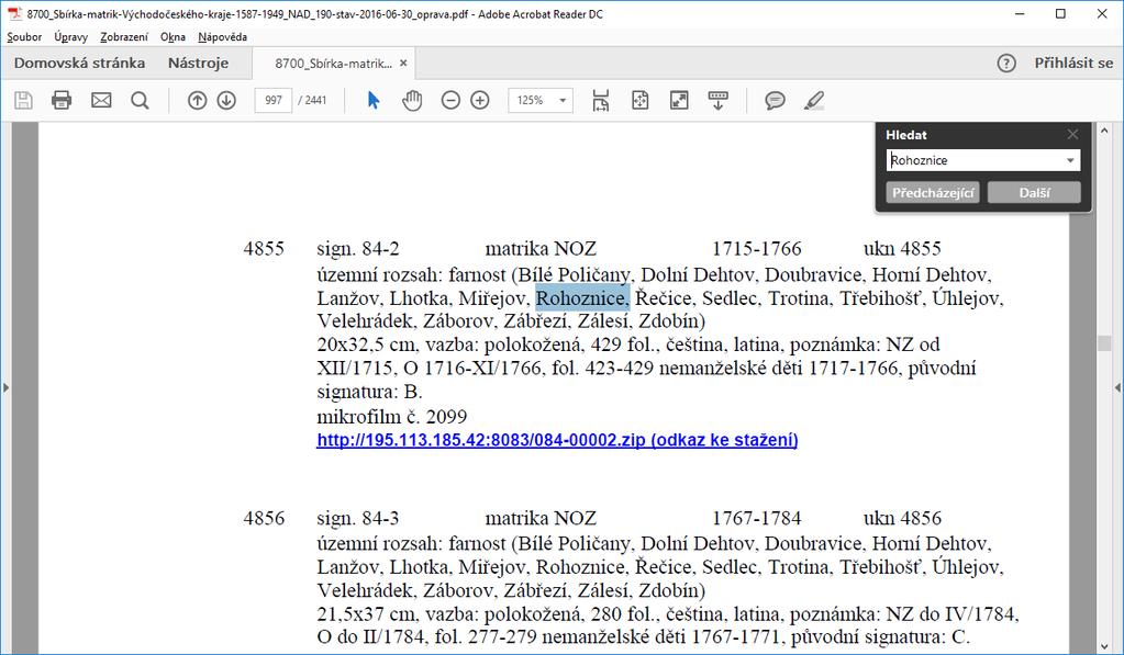 Státní oblastní archiv v Zámrsku 1. Otevřeme soubor aktualizace ze svého disku pomocí Adobe Acrobar Reader 2.
