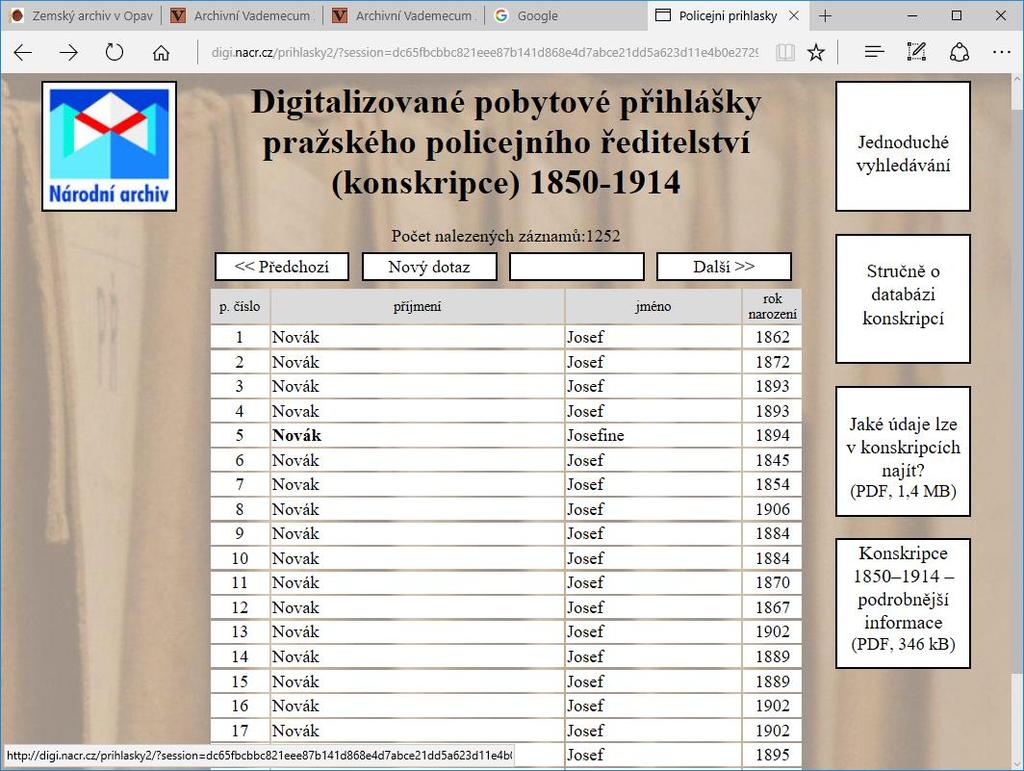 Národní archiv v Praze Obsahuje řadu archivních materiálů, nejprve