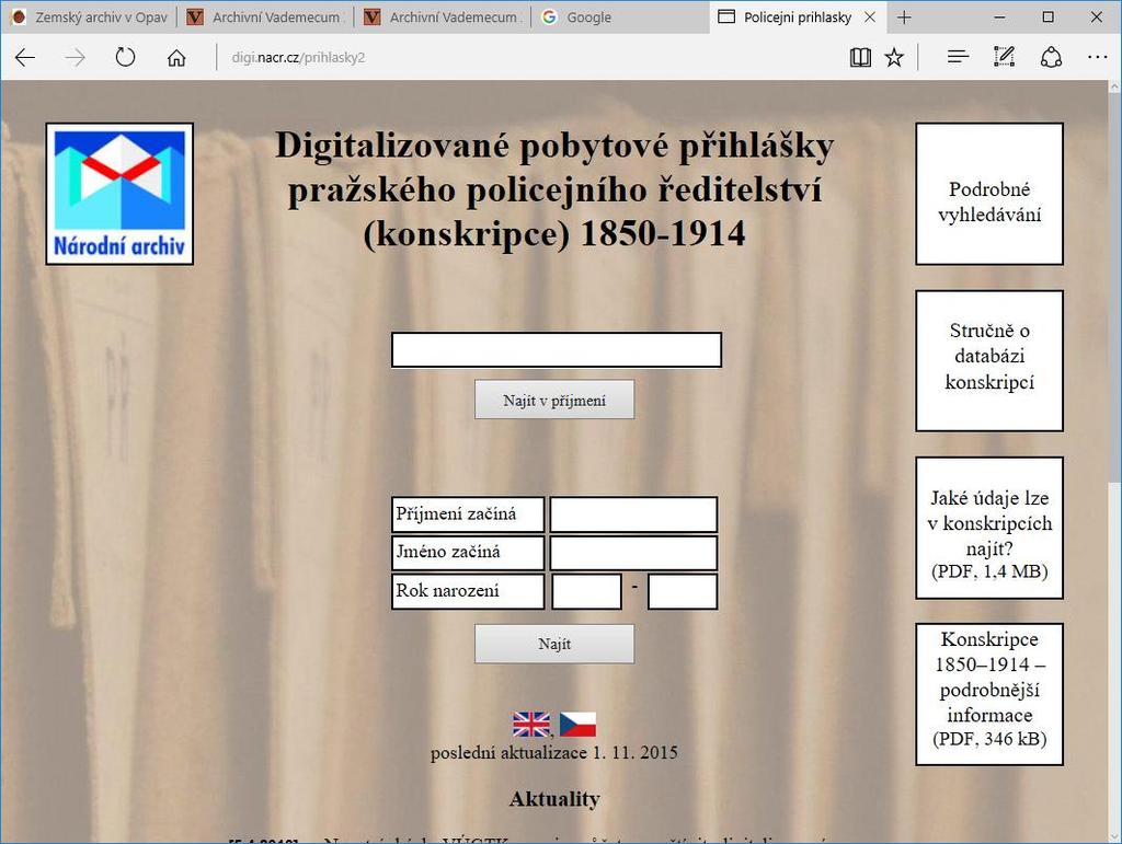 policejní archiv (obsahuje seznam obyvatel přihlášených do Prahy) 2.