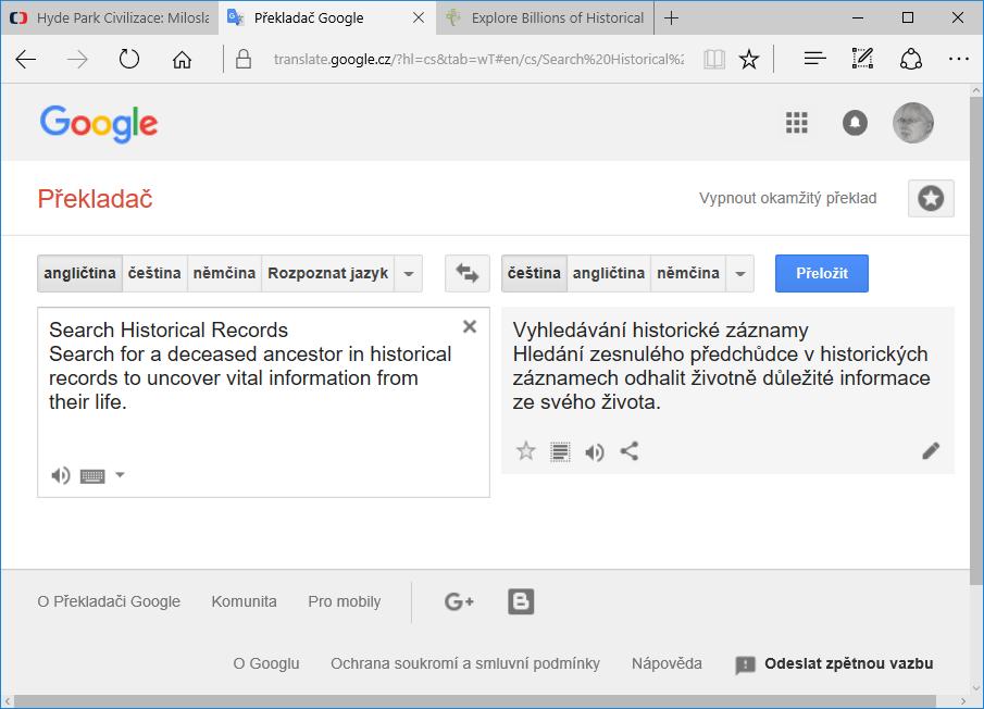 Práce na počítači, překladač Překladač cizojazyčných textů www.google.
