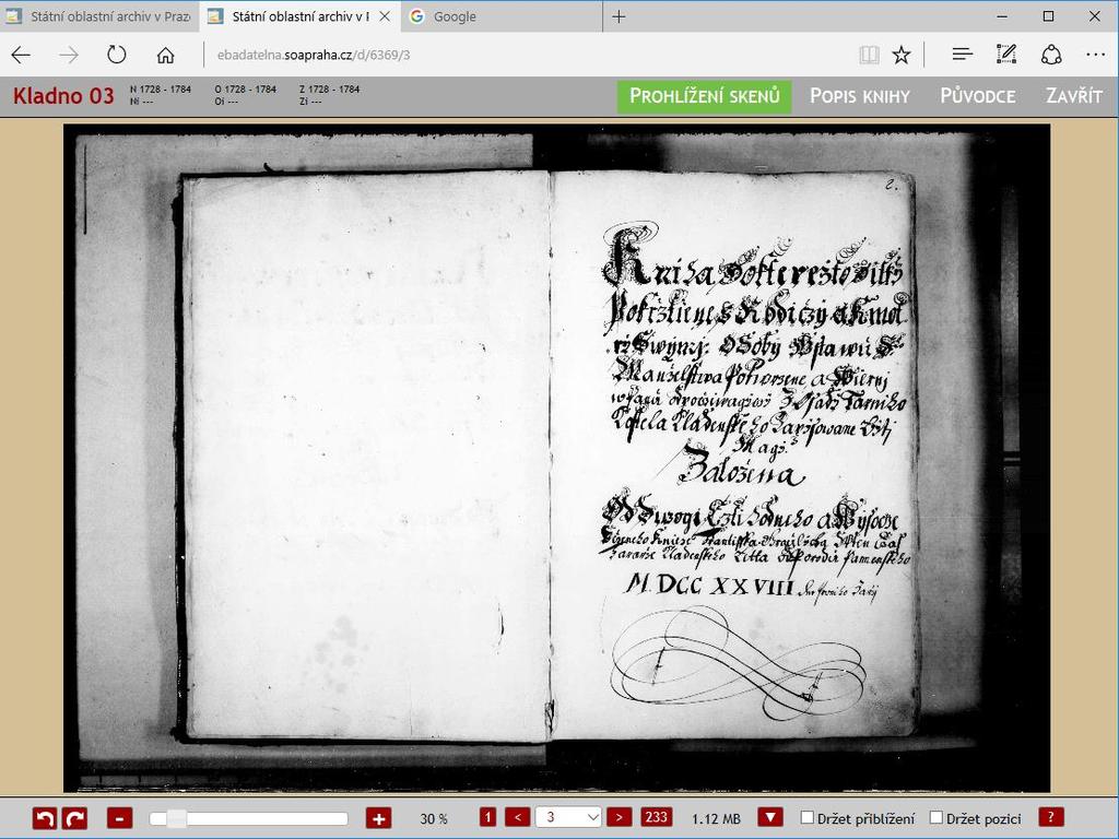 Ovládacími tlačítky pohlížíme Státní oblastní archiv v Praze Ovládací