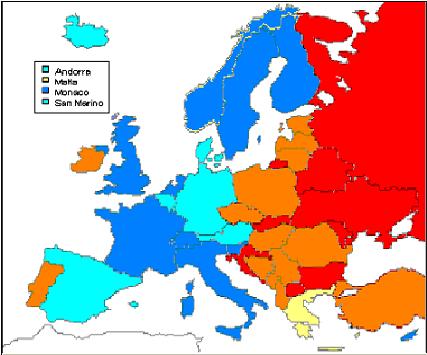 BCG vakcinace v Evropě, 2009 Neočkují nebo velmi omezeně Jen rizikové skupiny Všechny PPD- před/ve