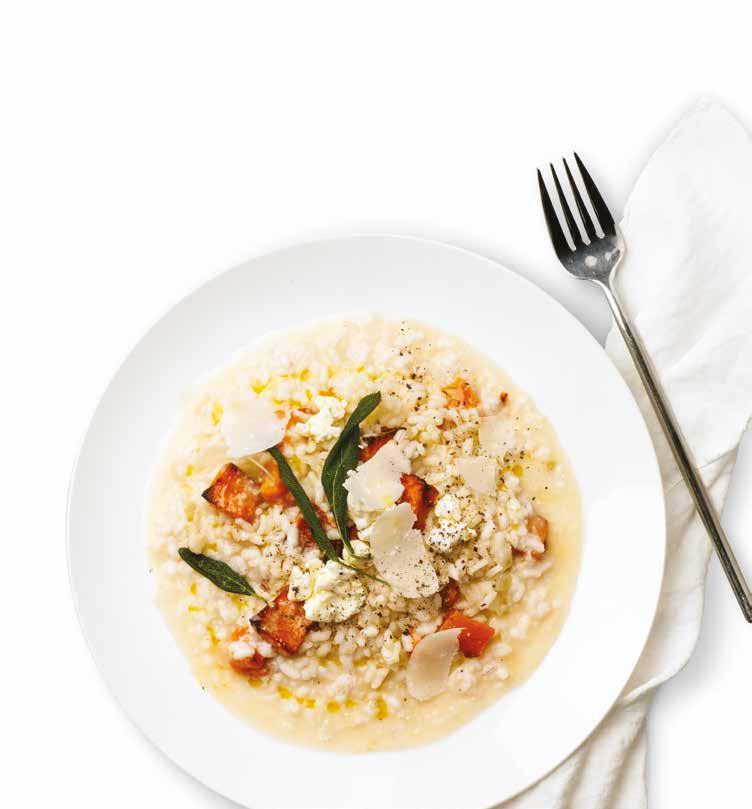 Tekvicové rizoto so šalviou a kozím syrom Čas prípravy: 10 minút PROGRAM PRESSURE COOK (TLAKOVÝ HRNIEC): 40 kpa / 7 min / Auto Quick 4 6 porcií 1 kg olúpanej tekvice nakrájanej na 1½ cm kúsky 1