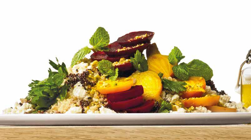 Šalát z quinoa a červenej repy Čas prípravy: 20 minút + doba chladenia PROGRAM PRESSURE COOK (TLAKOVÝ HRNIEC): 60 kpa / 15 min / Auto Pulse 8 porcií 750 g očistenej a umytej červenej repy 1 lyžica