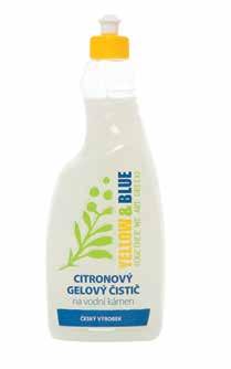 Ocet, kyselina citronová, rostlinný tenzid 250 ml/750 ml s rozprašovačem/1 L/5 L/25 L Citronový gelový čistič s citronovou silicí na vodní kámen a minerální usazeniny.
