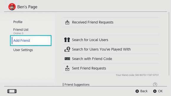 Poslat skrze friend code Friend code je číslo, které je vystaveno každému uživateli, jakmile se propojí s Nintendo účtem.